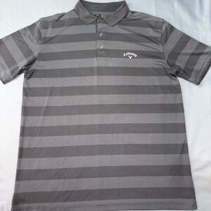 Callaway Opti-Dri Golf Polo Shirt‎ Men's Large Gray Striped Short Sleeve